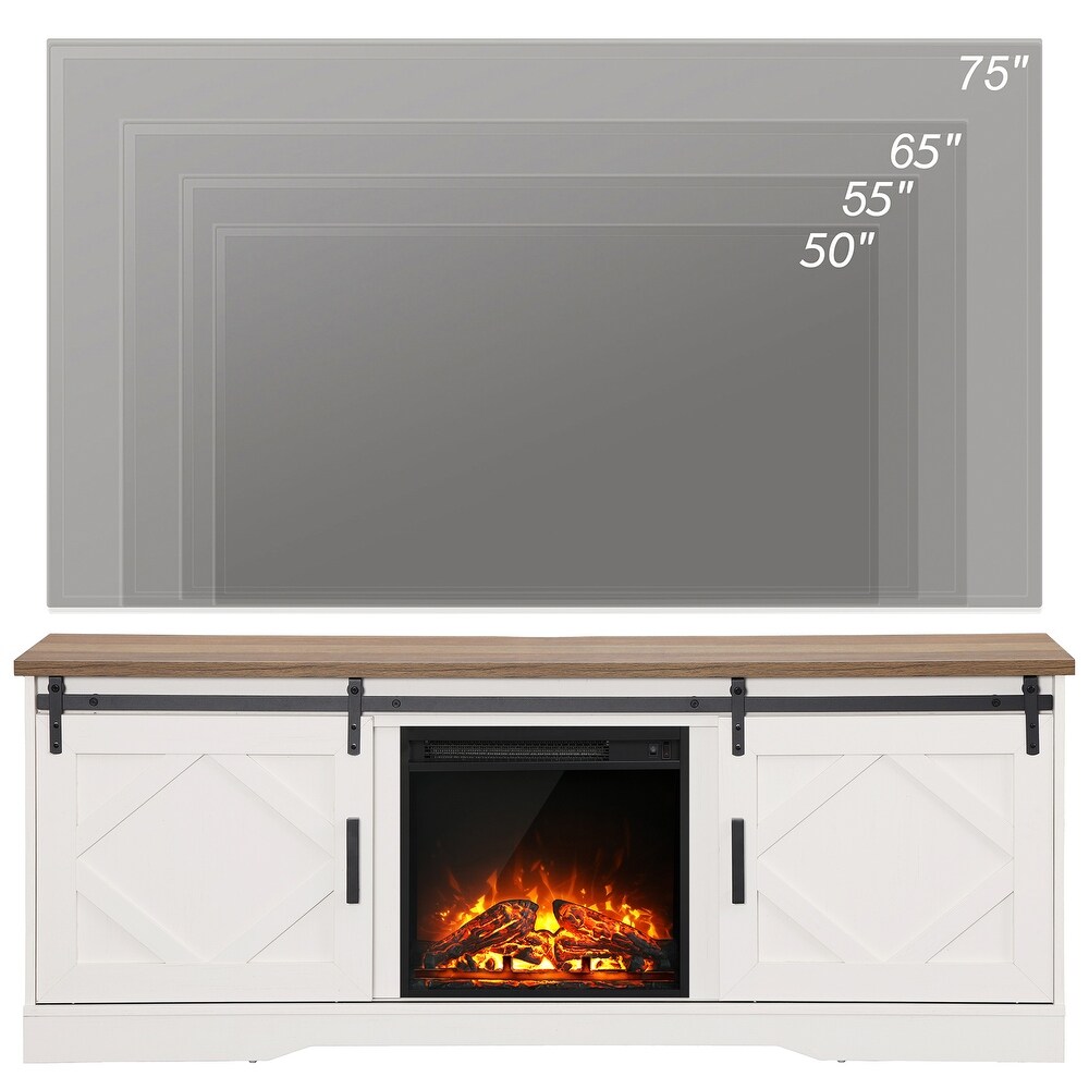 Fireplace TV Stand Farmhouse Sliding Barn Door Entertainment Center