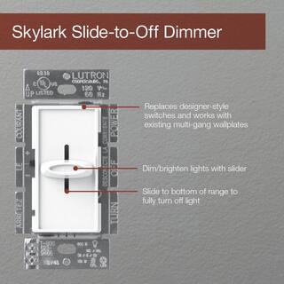 Lutron Skylark Dimmer Switch Slide-to-Off 600-Watt IncandescentSingle-Pole White (S-600-WH) S-600-WH