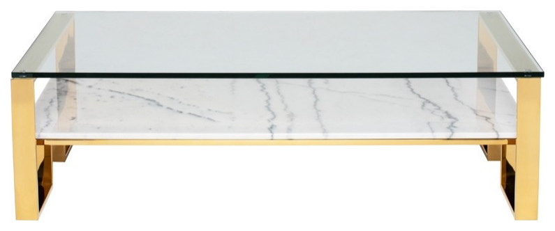 Benvolio Coffee Table White Marble   Contemporary   Coffee Tables   by Peachtree Fine Furniture  Houzz