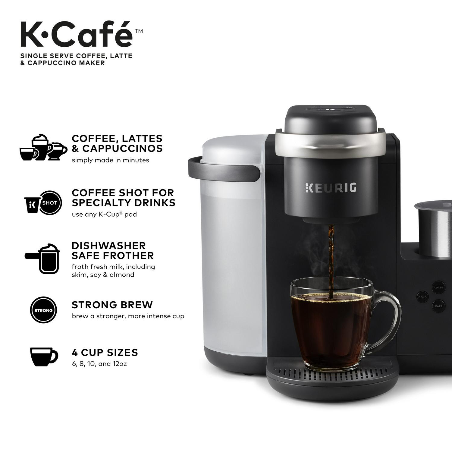 Keurig K-Cafe Single Serve K-Cup Coffee Maker， Latte Maker and Cappuccino Maker， Dark Charcoal