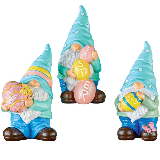 Collections Etc Hand painted Tabletop Gnomes With Easter Eggs Figurines Set Of 3 Blue