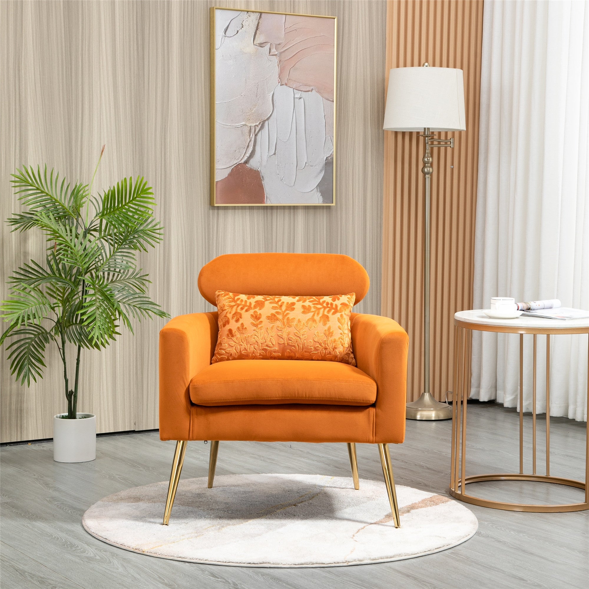 Modern Velvet Accent Chair Lounge Chair， European Style Comfortable Armchair with Golden Feet for Living Room， Study， Bedroom