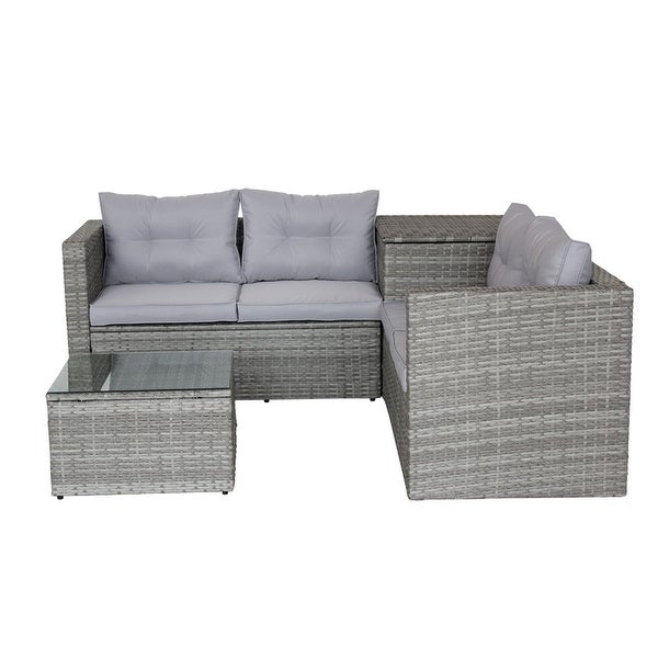 4 Piece Wicker Rattan Outdoor Patio Furniture Sofa Set w/Storage Box - Overstock - 37470498