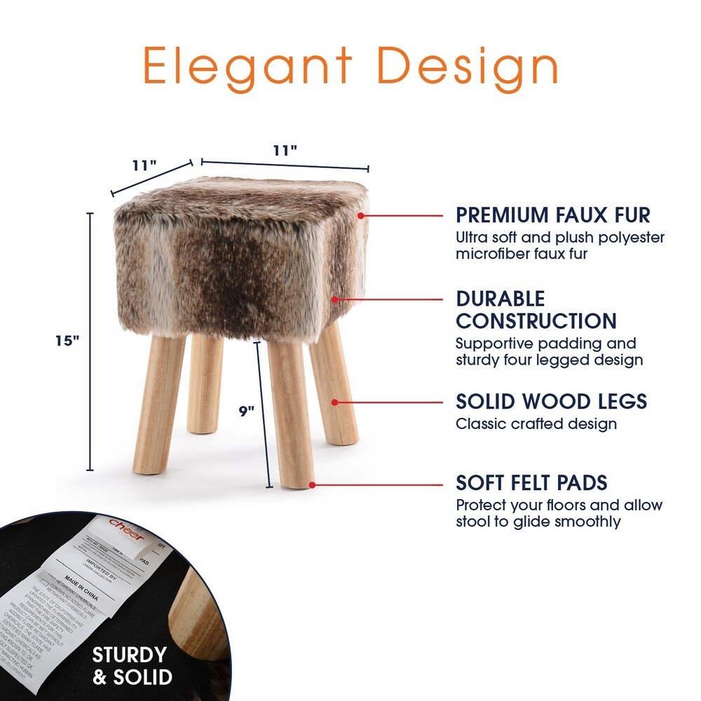 Cheer Collection FauxFur Small Wood Leg Stool