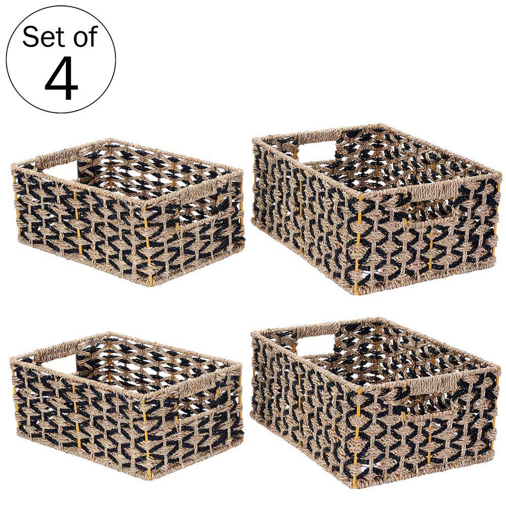 6 in. H x 11 in. W x 15 in. D Black and Natural Water Hyacinth Nesting Cube Storage Bins (Set of 4) SH-BUND215