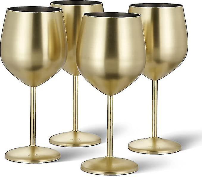 4 Gold Wine Glasses， 540 Ml - Matte Stainless Steel Shatterproof Glass Set With Gift Box