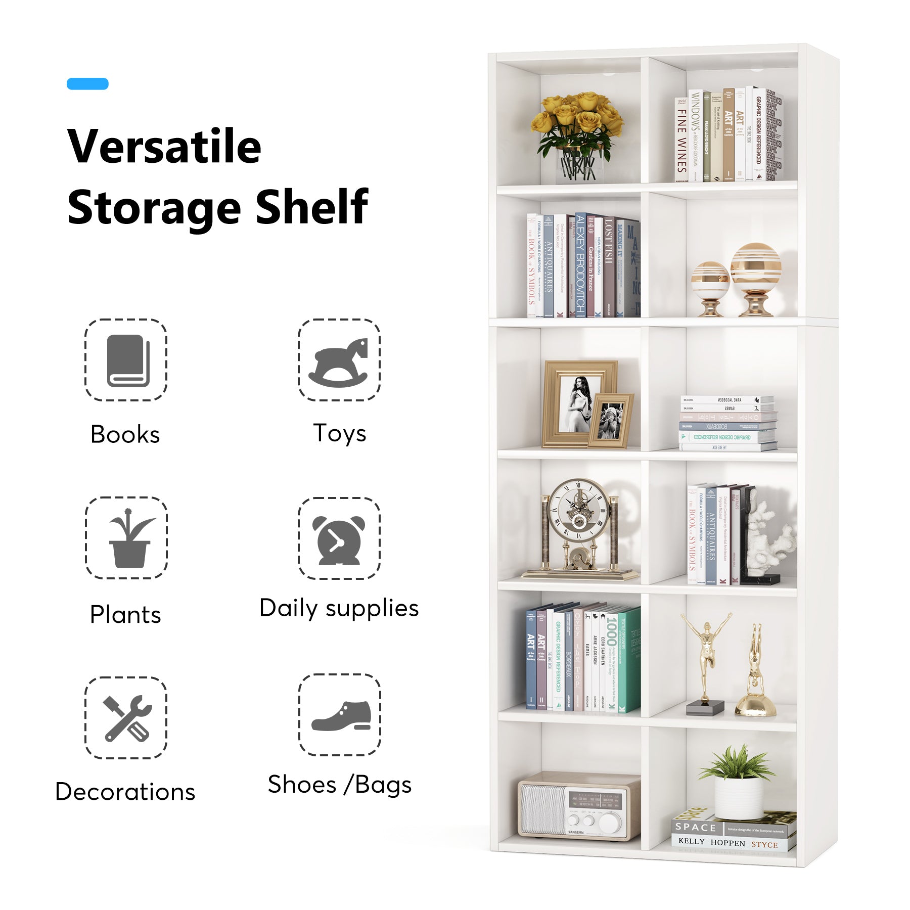 70.9 Bookcase, Modern Bookshelf with 12 Cube Storage