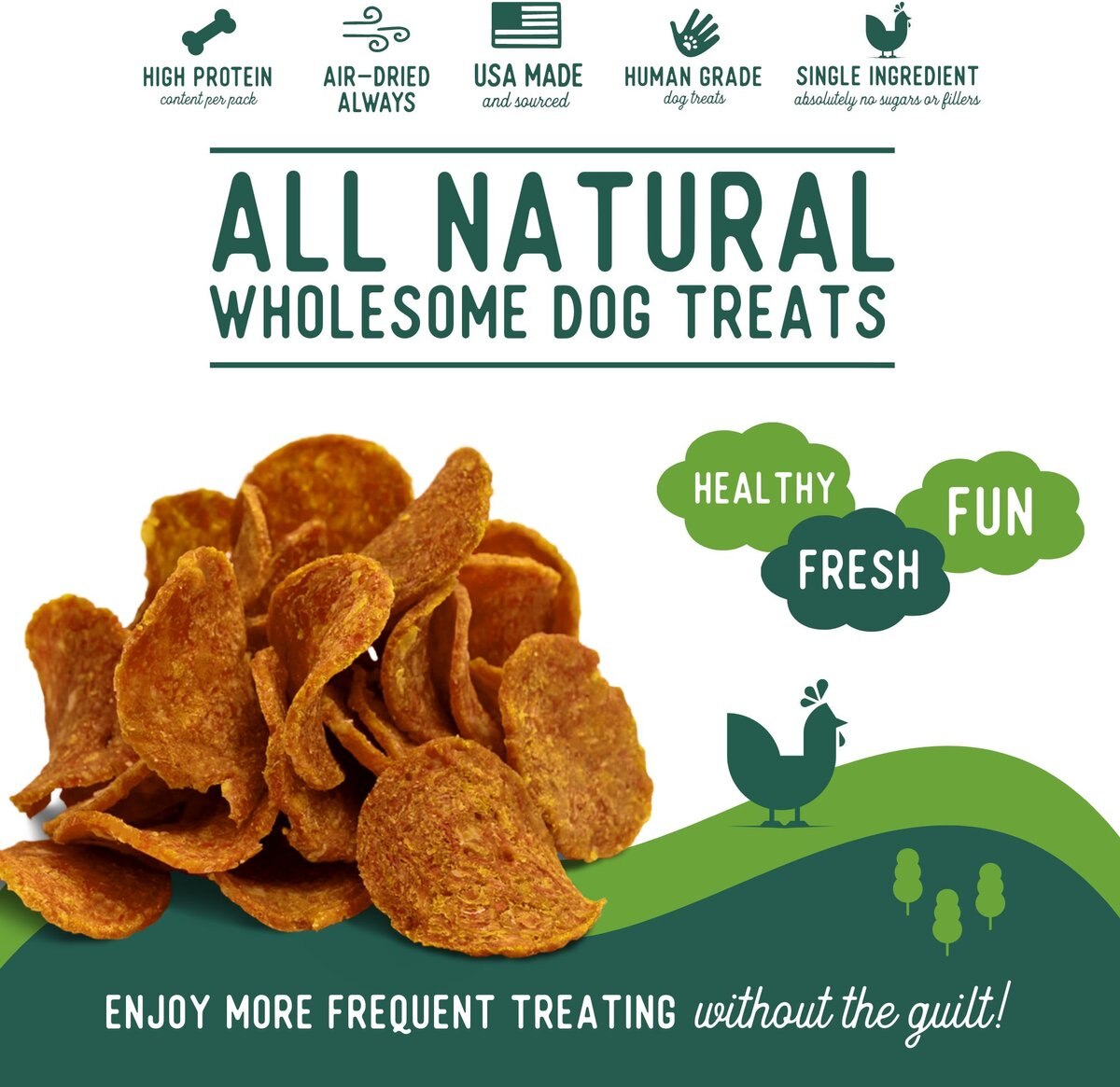 Beg and Barker Whole Chicken Chips Natural Single Ingredient Dog Treats， 3.5-oz， case of 4