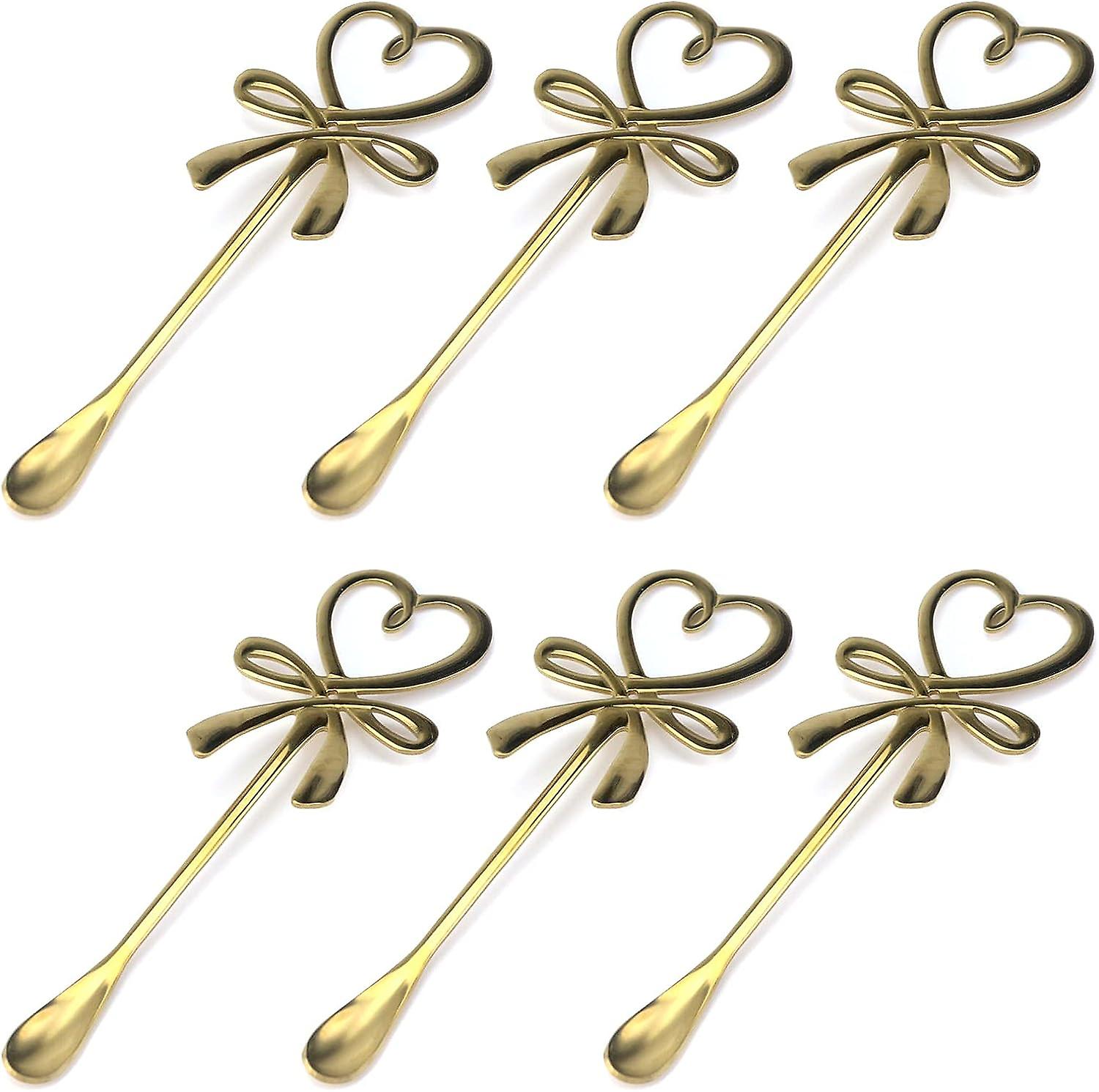 Gold Coffee Stirring Spoons Stainless Steel Hanging Cup Spoon Heart Bowknot Shape Tea Spoon Dessert Sugar Ice Cream Spooons Pack Of 6