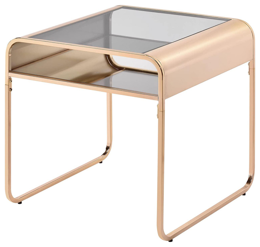 Contemporary End Table  Metal Frame With Glass Top  ampMirrored Shelf   Contemporary   Coffee Tables   by Declusia  Houzz