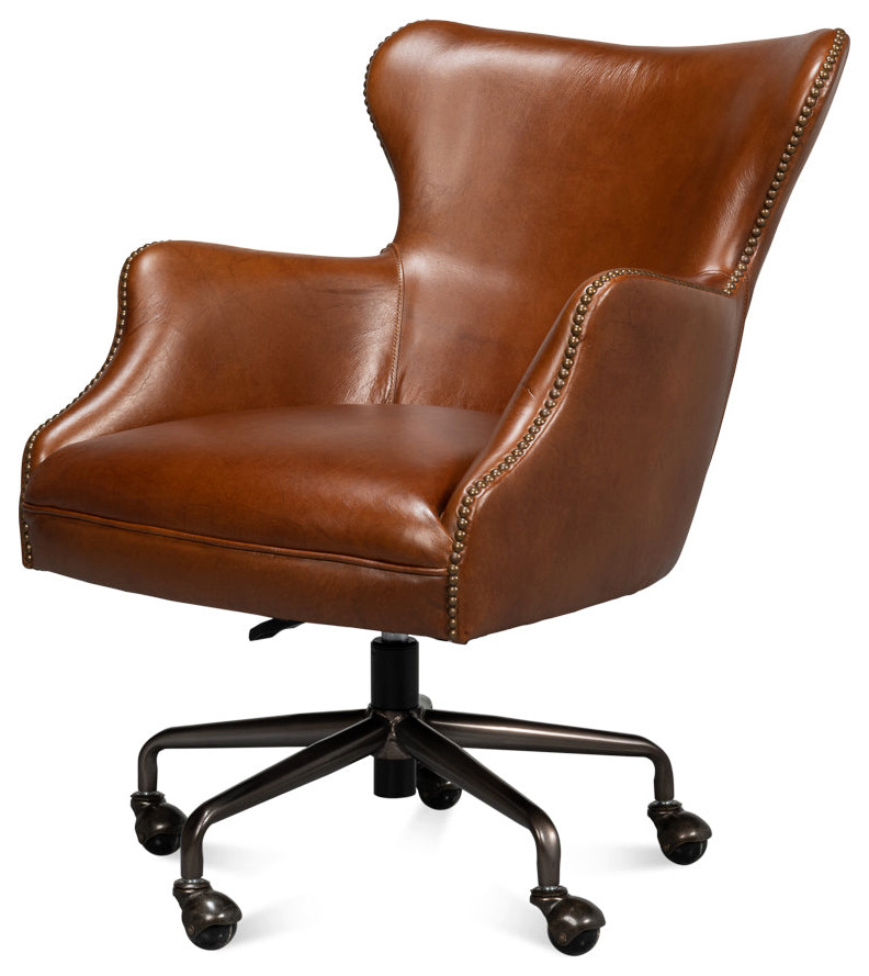 Andrew Jackson Swivel Brown Leather Desk Chair Havana Leather   Transitional   Armchairs And Accent Chairs   by Sideboards and Things  Houzz