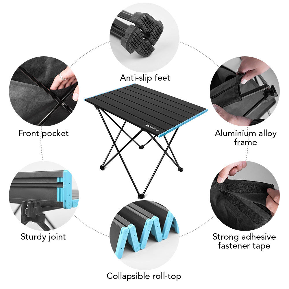 ShineTrip Outdoor Folding Picnic Table with Seat Pocket Camping Desk with Waterproof Tableware Clothes Storage Bag Camping Backyard Use