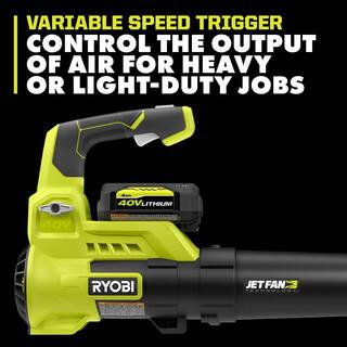 RYOBI 40V 110 MPH 525 CFM Cordless Battery Variable-Speed Jet Fan Leaf Blower with 4.0 Ah Battery and Charger RY40480