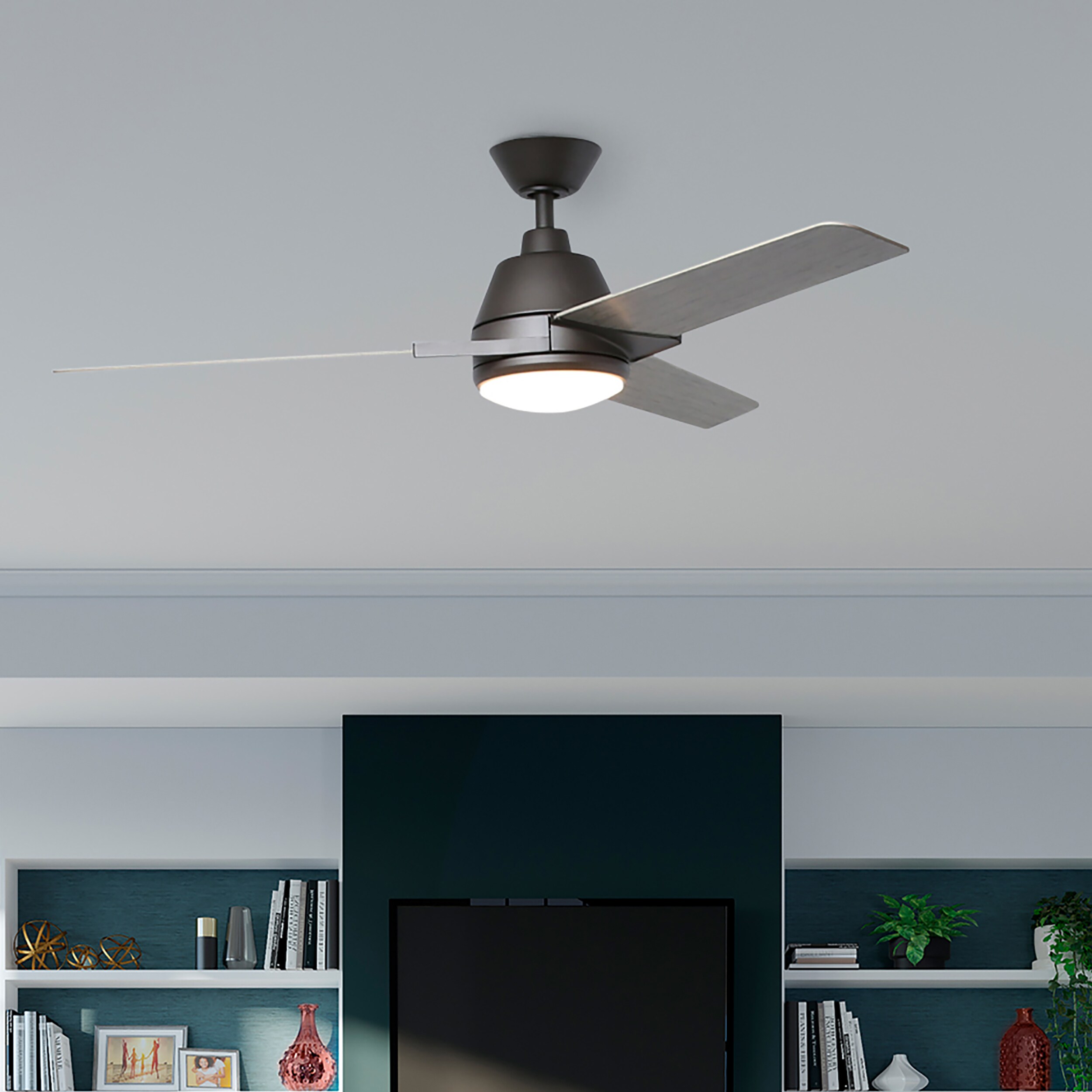 Fanimation Studio Collection Pyramid 52-in Matte Greige LED Indoor/Outdoor Ceiling Fan with Light Remote (3-Blade)