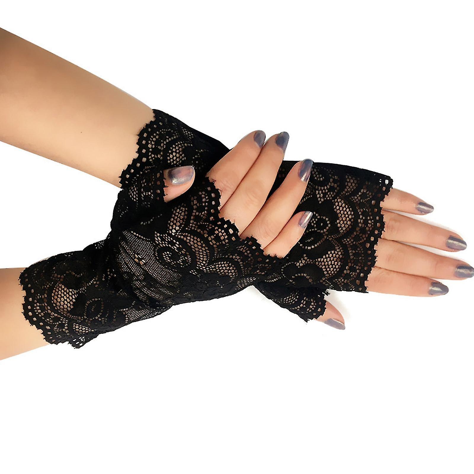 Women Hollow Gloves Wedding Party Bride Mittens Sheer Mesh Fingerless Gloves