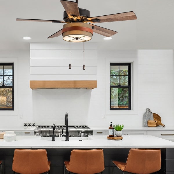 Aeris River of Goods Tan Oil-Rubbed Bronze and Metal Fabric Ceiling Fan with Light - 42