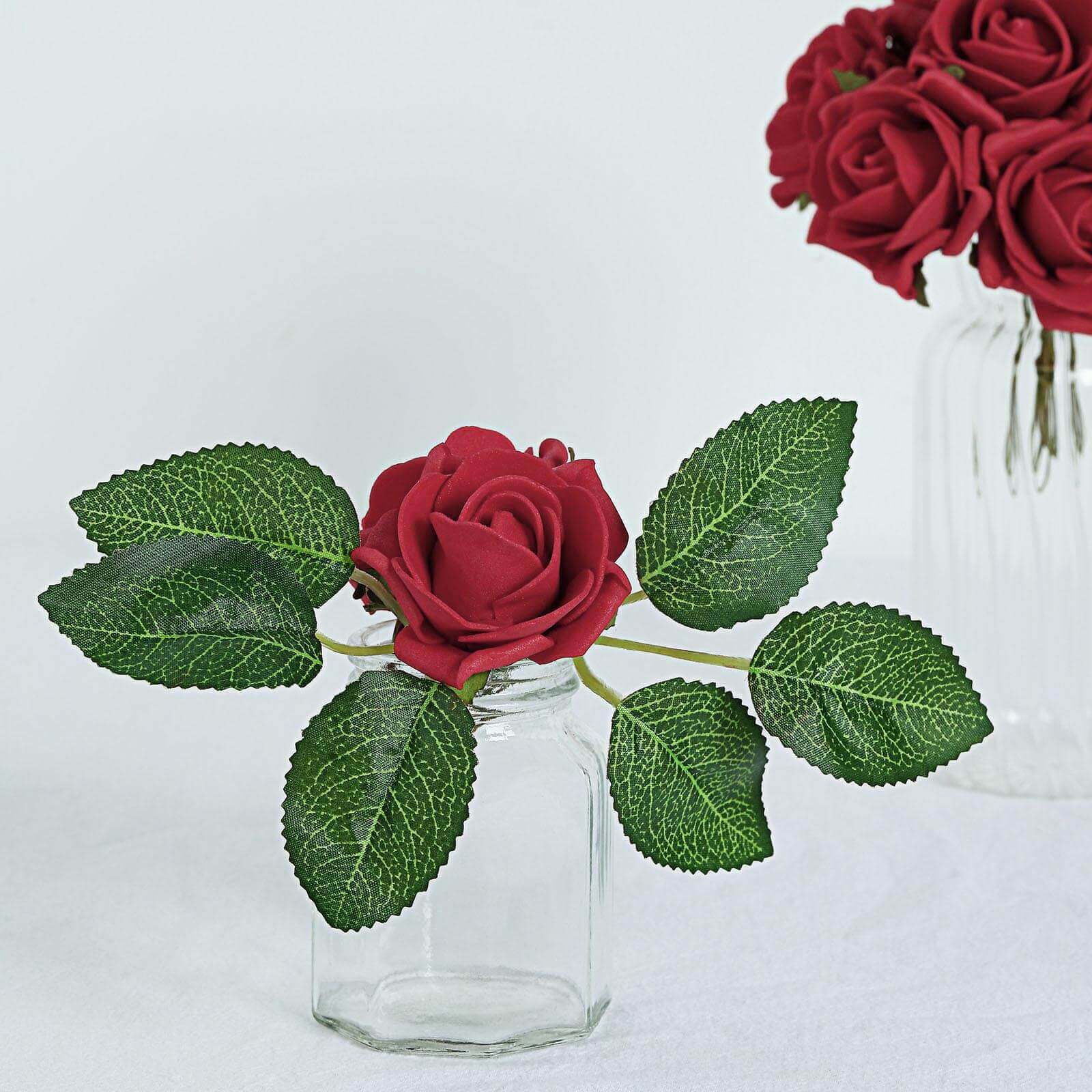 24 Roses Red Artificial Foam Flowers With Stem Wire and Leaves 2