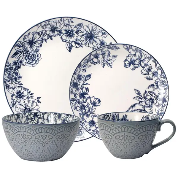 Pfaltzgraff 16-Piece Gabriela Blue Dinnerware Set