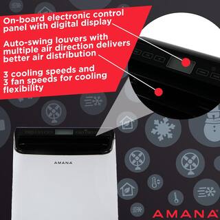 Amana 12000 BTU (7500 BTU DOE) Portable AC with Remote 450 sq. ft. Timer 3-Speed LCD Display Auto-Restart Wheels White Black AMAP121AB-2