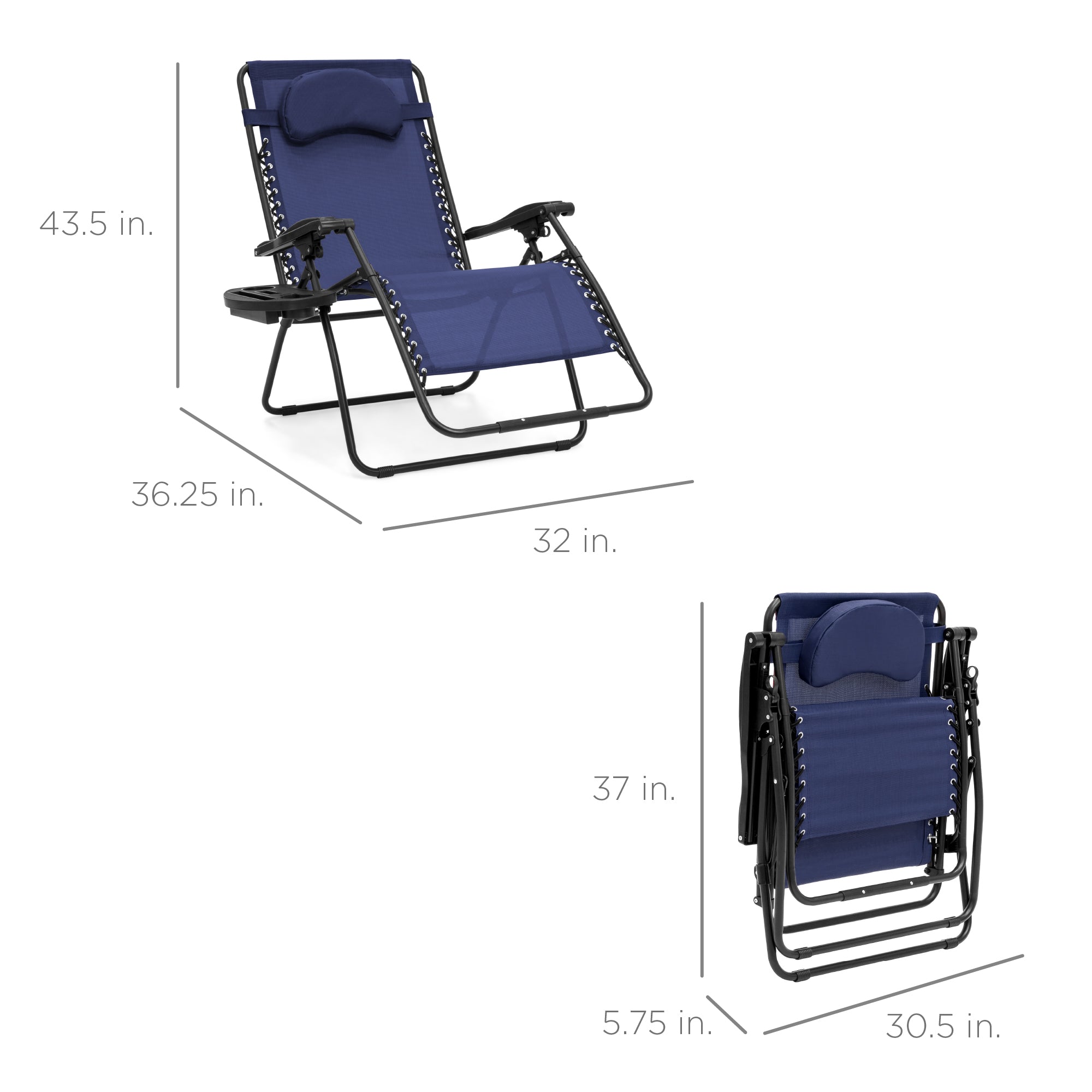 Best Choice Products Oversized Zero Gravity Chair, Folding Outdoor Patio Lounge Recliner w/ Cup Holder - Navy