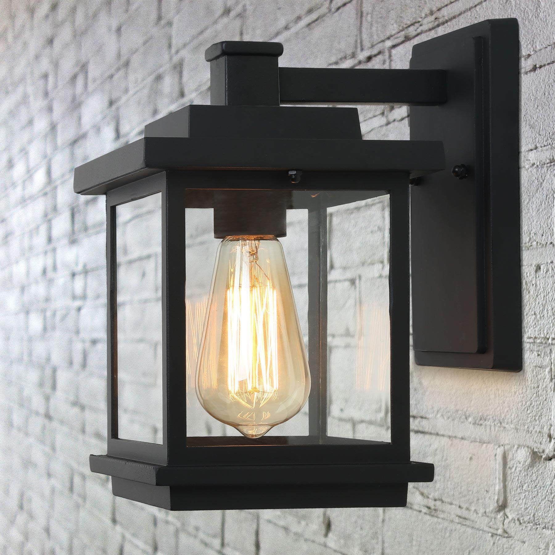 1-Light Black Square Modern Outdoor Wall Sconce/ Farmhouse Exterior Light Fixtures with Clear Glass， 6.1