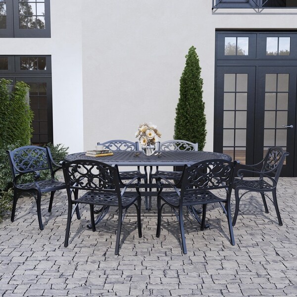 Sanibel Black Aluminum 7 Piece Outdoor Dining Set