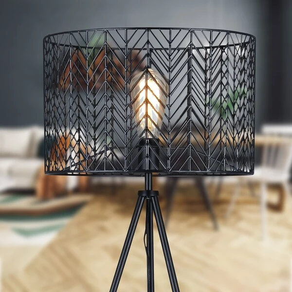 Roisin River of Goods Black Metal Cage-Shade 61-Inch Tripod Base Floor Lamp - 27.25