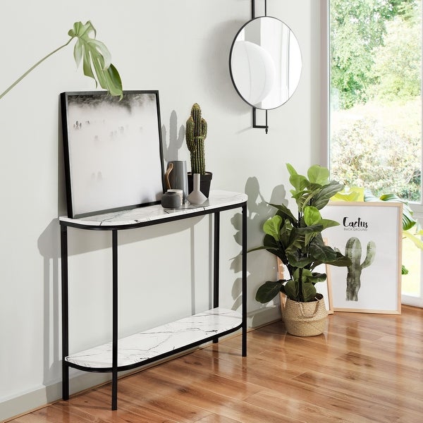 Homy Casa 39.4 in. Half Moon Metal Frame Console Table