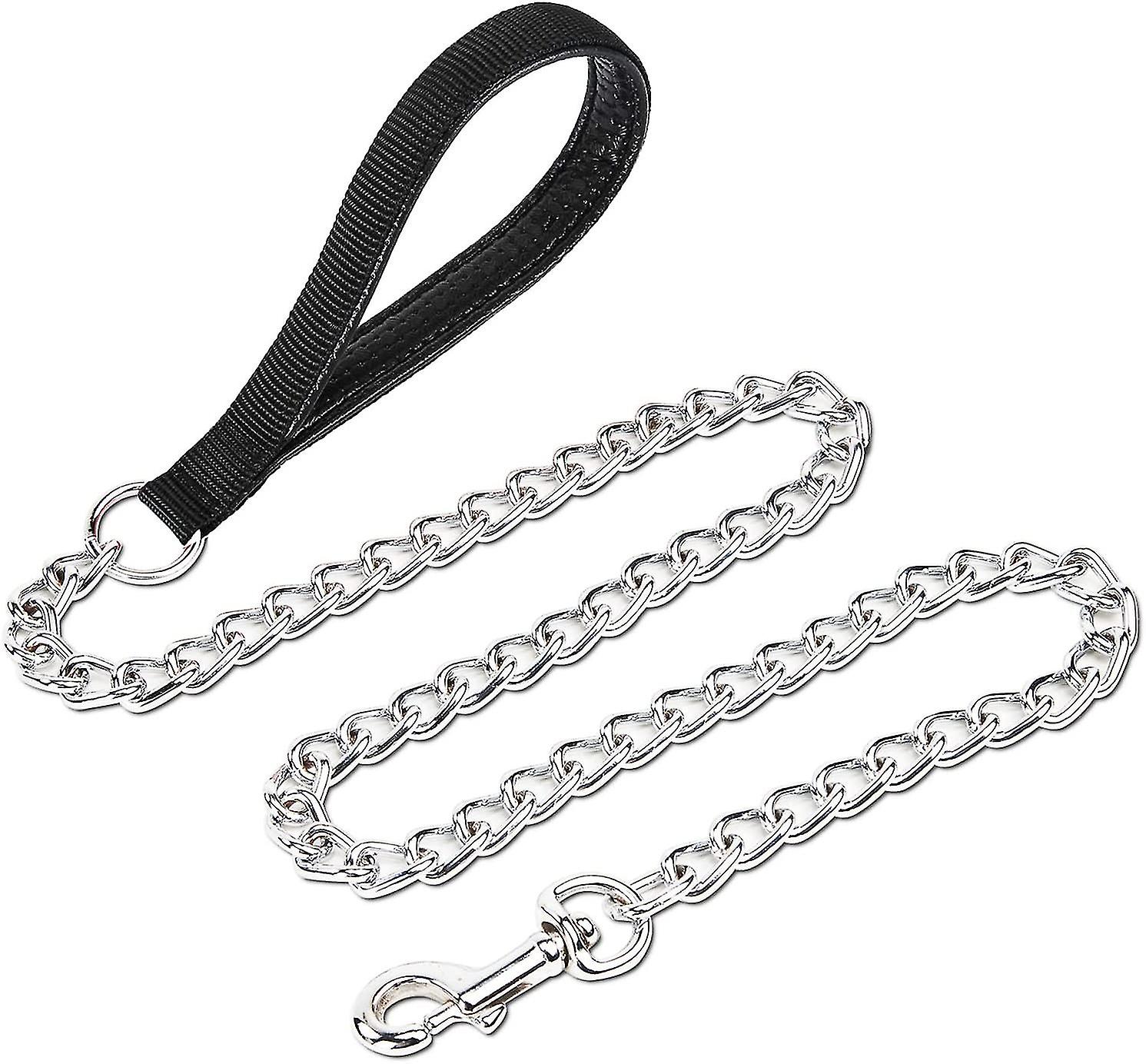 Chrome Plated Metal Dog Leash Chain Lead Heavy Duty Chew Proof Leash With Padded Handle Walking Traffic Training Traveling6'/4.0mm Large Chain