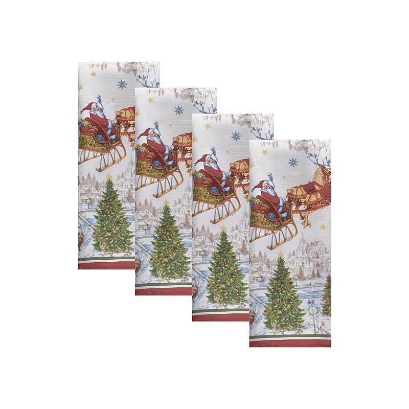 Elrene Home Fashions Santa’s Snowy Sleighride Napkins， Set of 4