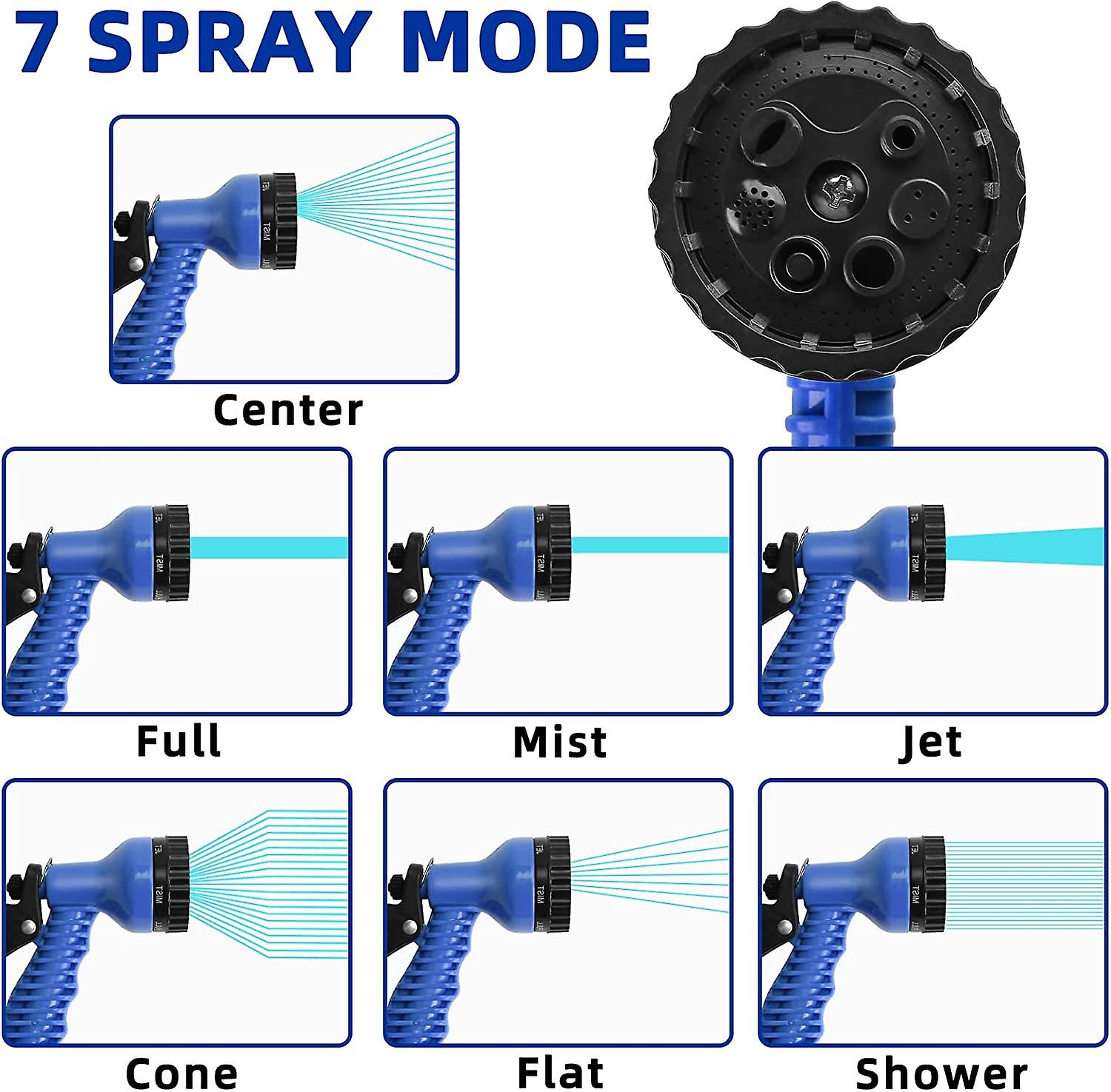 30m Extendable Garden Hose， Light And Flexible Portable Garden Hose With 7-nozzle Sprayer For Garden Watering Cleaning (100ft， Blue)