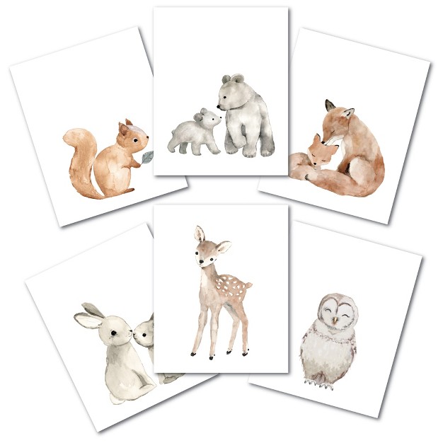 Lambs amp Ivy Watercolor Woodland Animals 6 piece Unframed Nursery Wall Art Decor