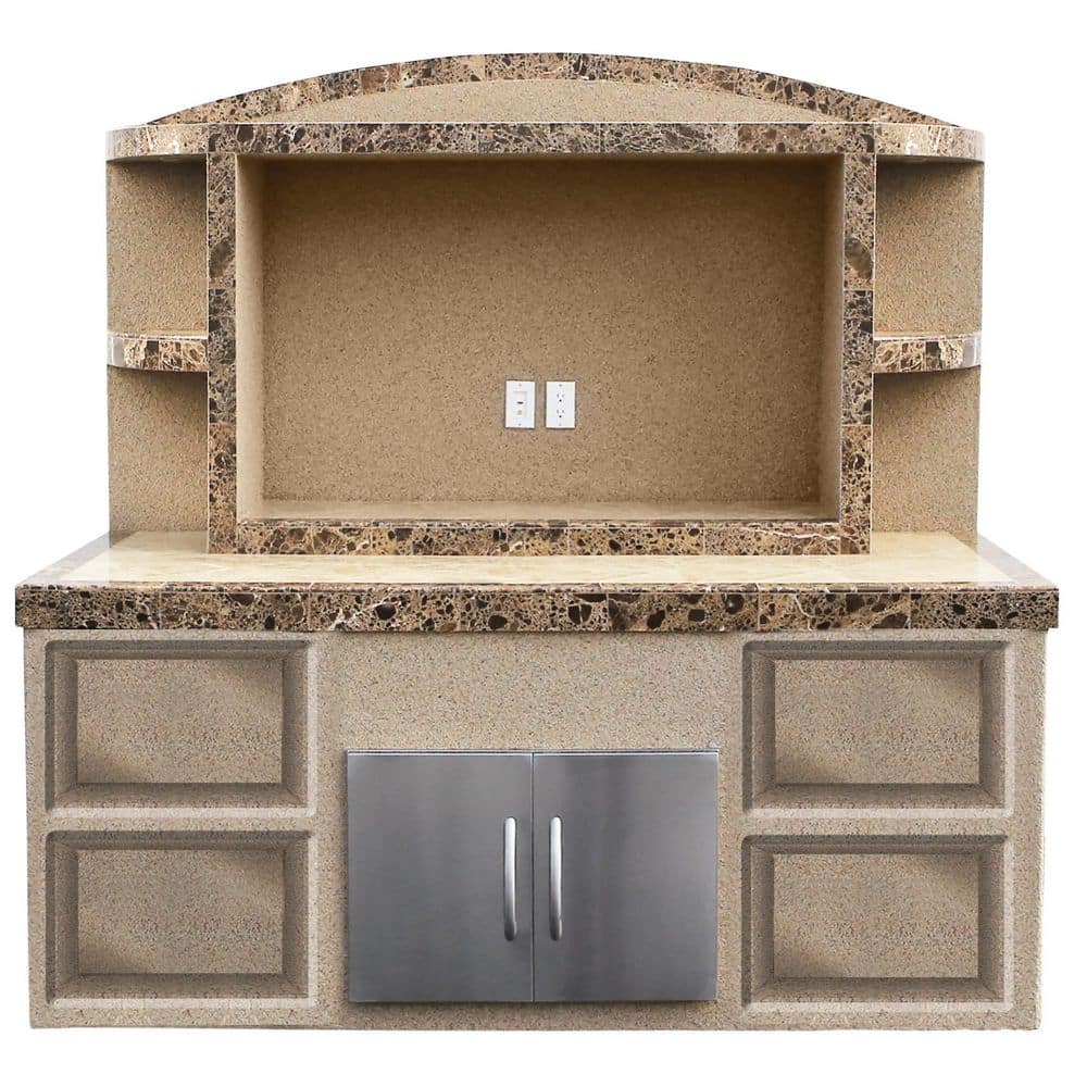 Cal Flame Stucco and Tile Outdoor Entertainment Center Serving Bar 22-ODC-2-ST