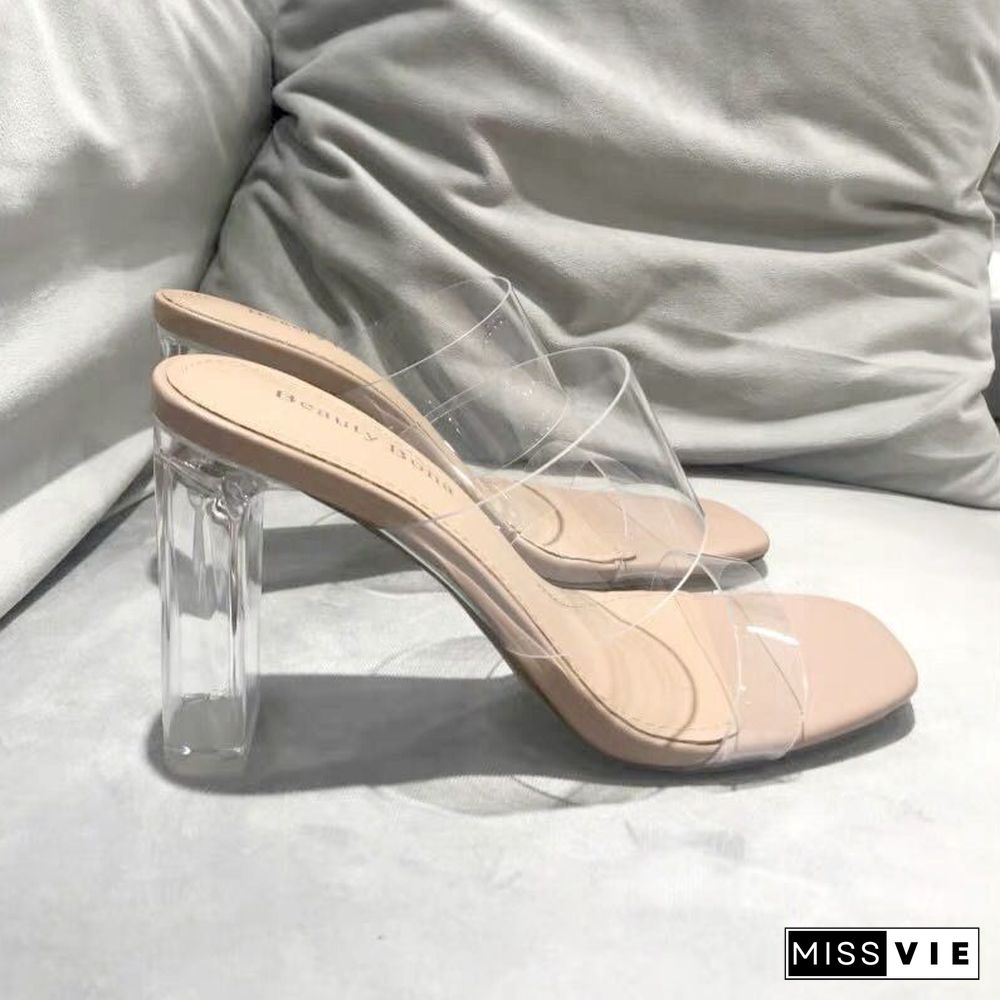 Summer Women Pumps Sandals PVC Jelly Slippers Open Toe High Heels Women Transparent Perspex Slippers Shoes Heel Clear Sandals