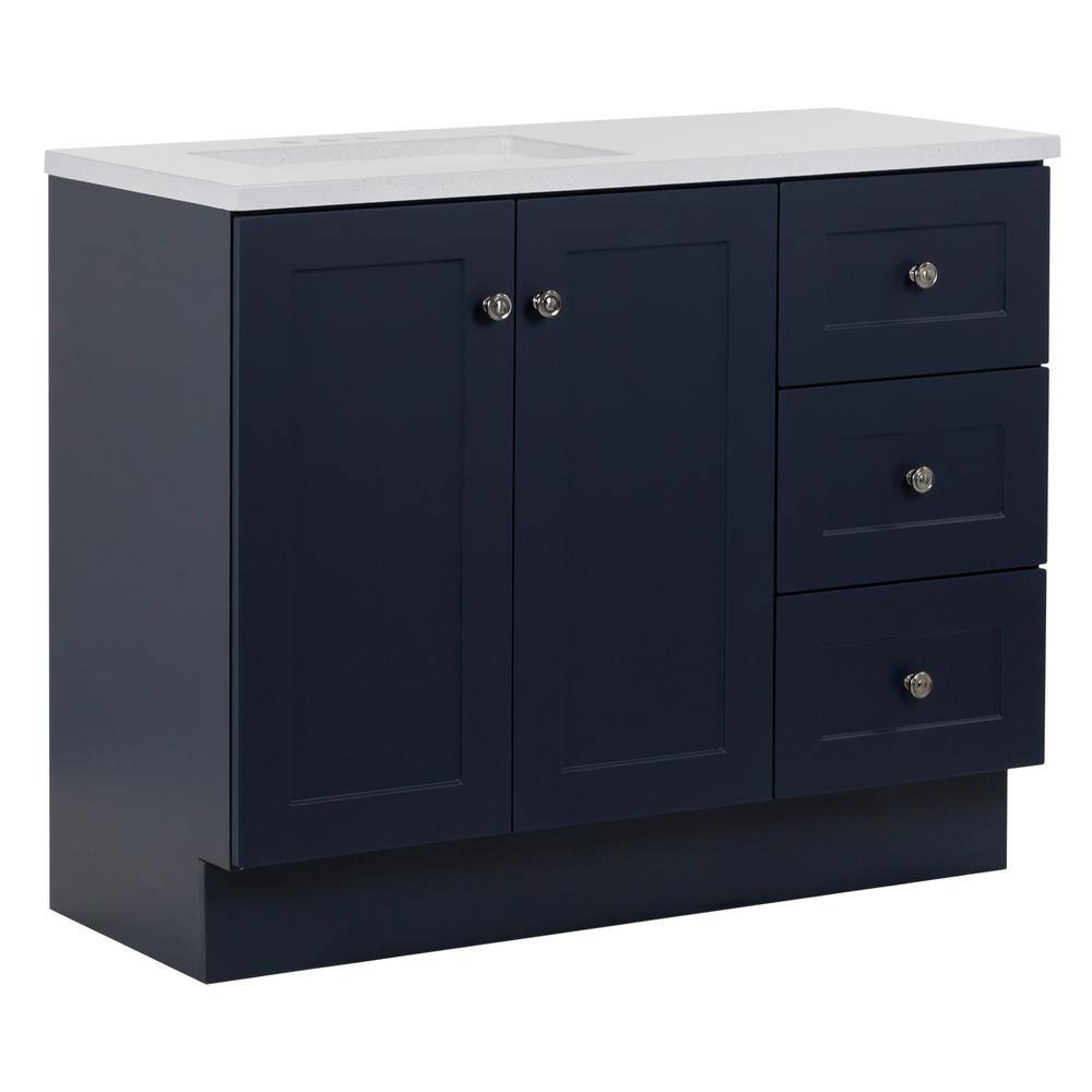 Glacier Bay Bannister 42.5 in. W x 18.75 in. D Bath Vanity in Deep Blue with Cultured Marble Top in Colorpoint White with Sink BA42P2-DB