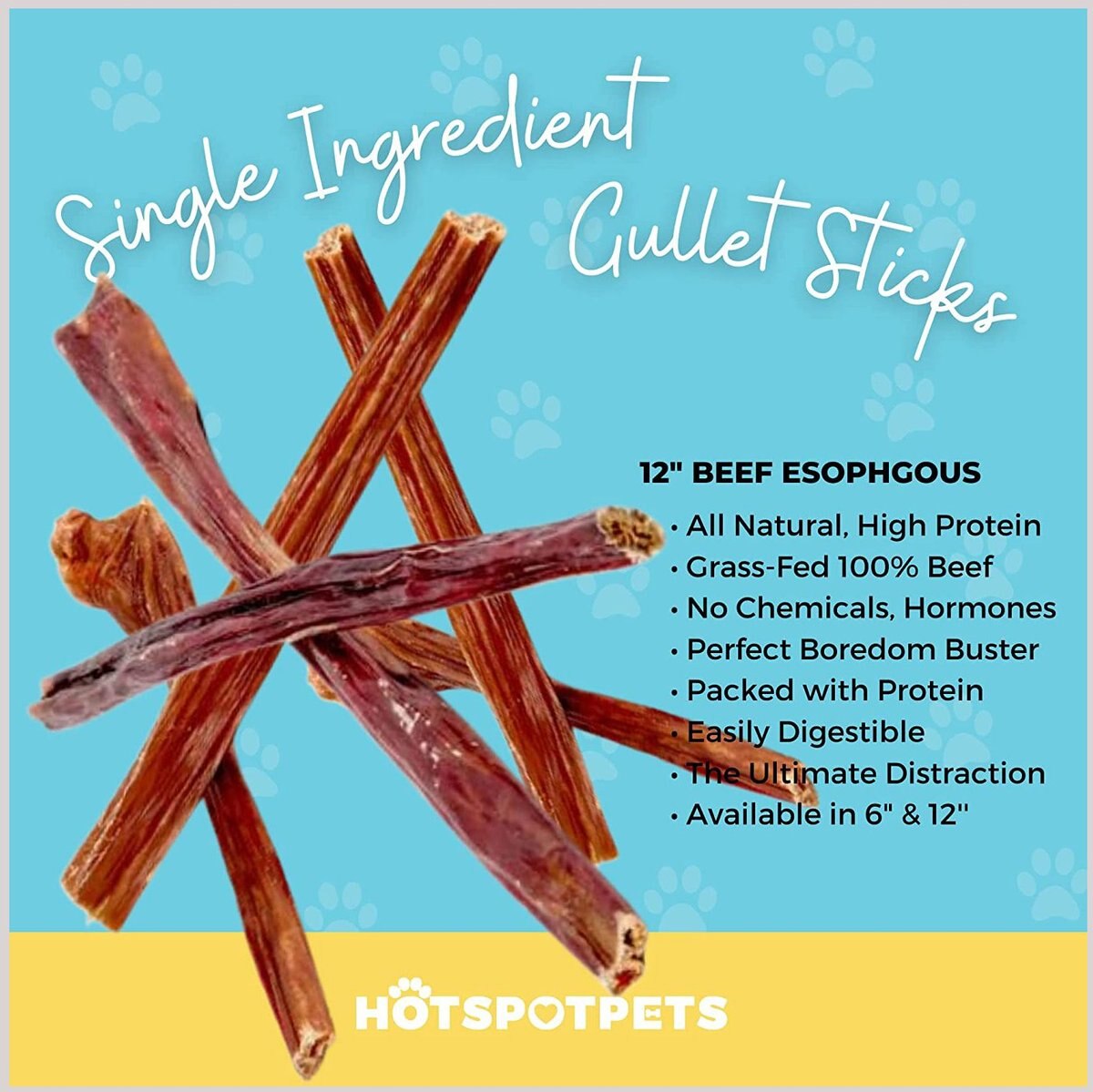 HOTSPOT PETS Beef Gullet Sticks Dog Chew Treats， 12-in