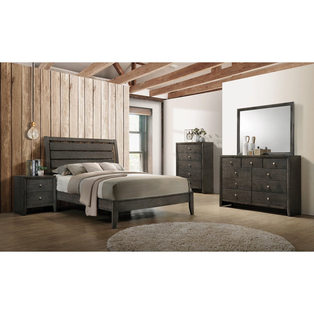 Crawley Mod Grey 4-piece Panel Bedroom Set - - 33988035