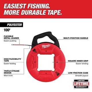 MW 100 ft. Polyester Fish Tape with Flexible Metal Leader 48-22-4195