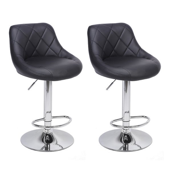 2pcs Adjustable High Type with Disk Backrest Design Bar Stools Black