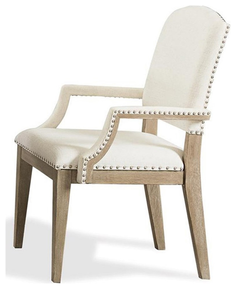 Bowery Hill 18.5  x27 x27Coastal Wood/Fabric Dining Arm Chair in Natural/White   Farmhouse   Dining Chairs   by Homesquare  Houzz