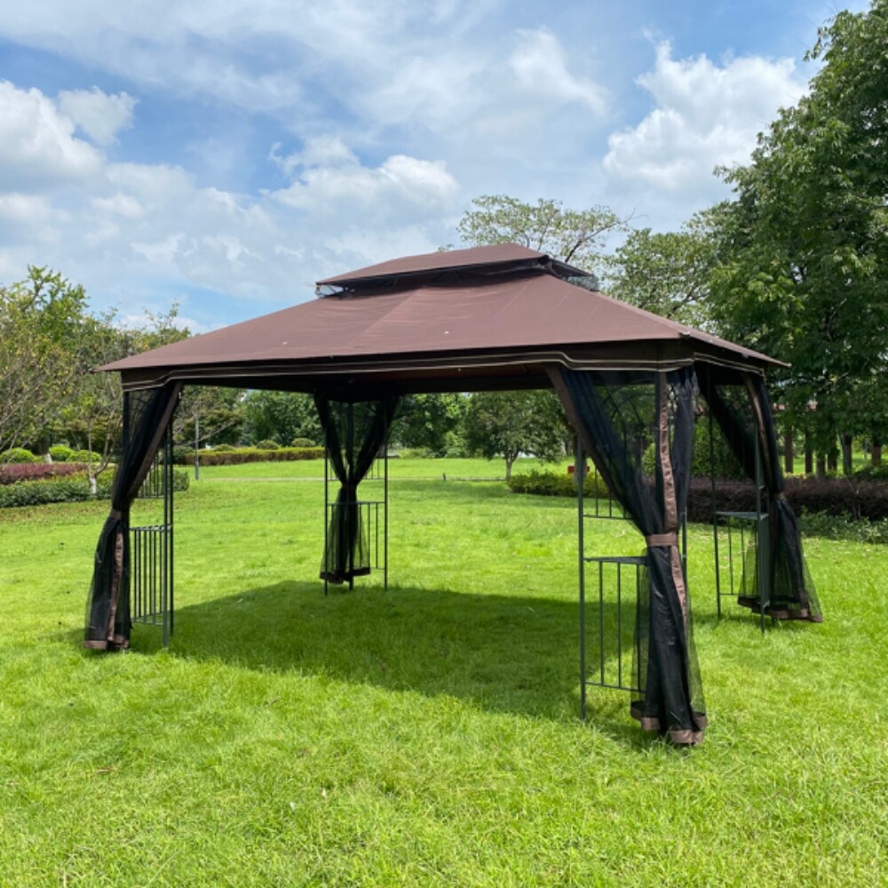 Outdoor Patio Gazebo Canopy Tent With Ventilated Double Roof And Mosquito Net  Suitable for Lawn