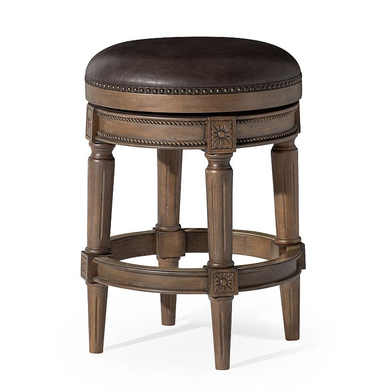 Maven Lane Pullman Backless Counter Stool In Walnut Finish W/ Marksman Saddle Vegan Leather