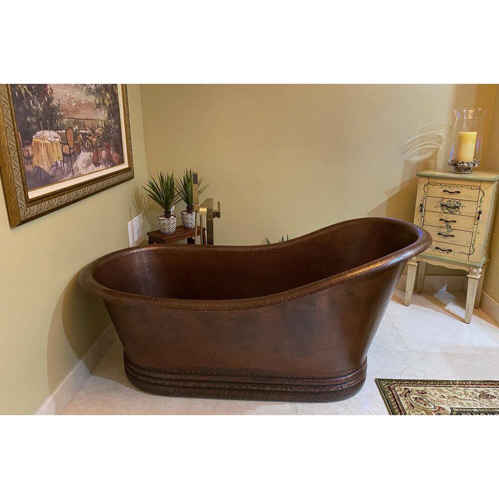 Premier Copper Products 67 in. Hammered Copper Single Slipper Flatbottom Non-Whirlpool Bathtub in Oil Rubbed Bronze BTS67DB