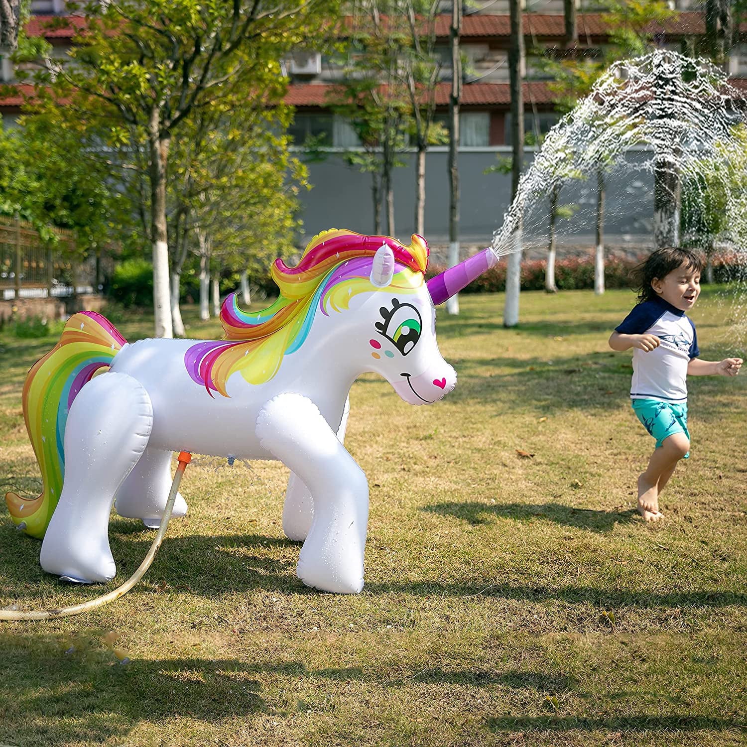 Intera 53'' Inflatable Unicorn Sprinkler for Kids and Adults Outdoor Water Toys， Alicorn/ Pegasus Lawn Sprinkler for Kids Summer Fun Activities