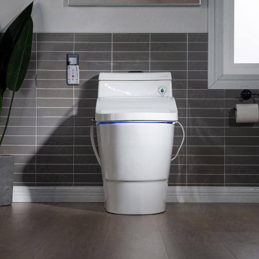 WOODBRIDGE One Piece 1.0GPF1.6 GPF Dual Flush Elongated Toilet in White with White Advance Smart Bidet Seat HT0066