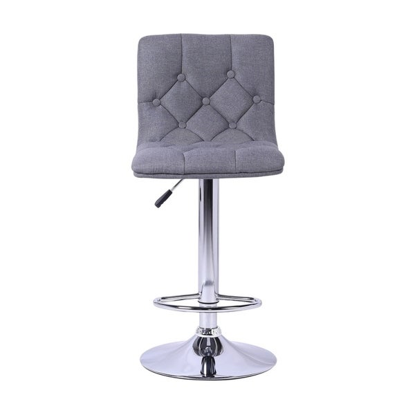 Grey Fabric Tufted stool adjustable height stainless steal pedestal base set of 2