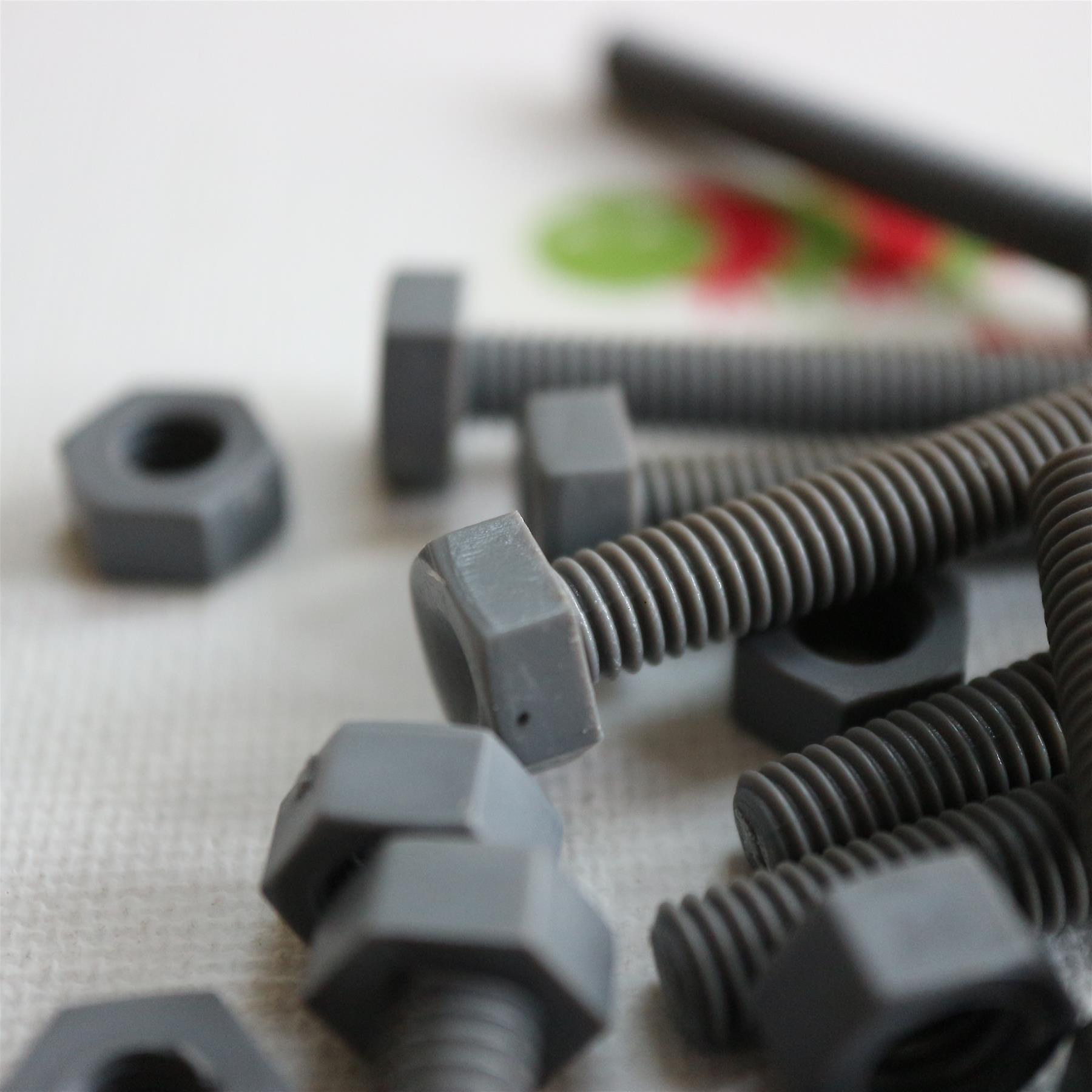 50x Grey PVC， Hex Head， M6 x 40mm， Plastic Bolts， Nuts and Washers，  UPVC