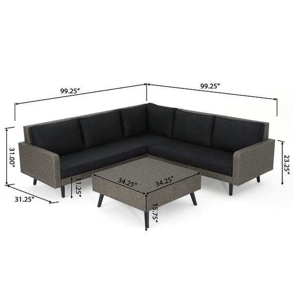 Tahiti Outdoor 4piece Wicker Sectional Sofa Set with Cushions by Christopher Knight Home