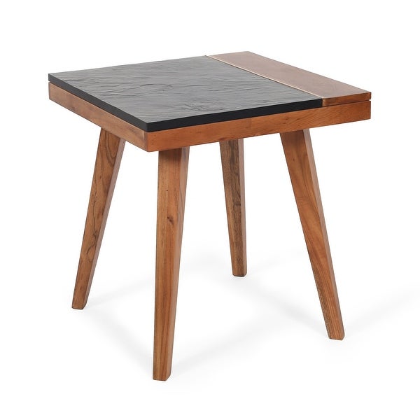 Carson Carrington Chester Mid-Century Style Solid Wood and Slate Square Side Table