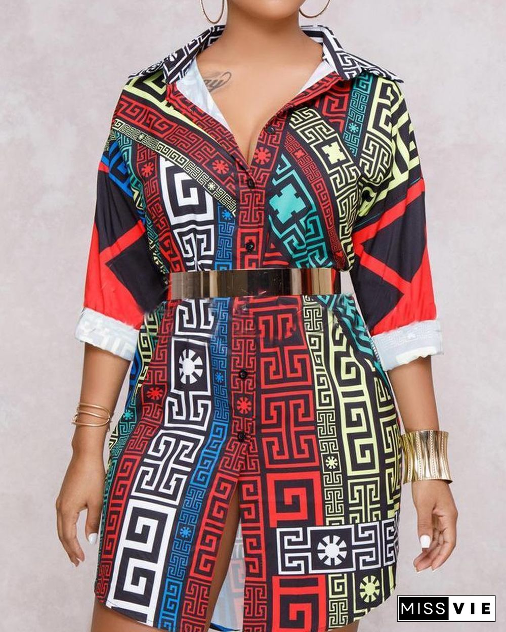 Oversize Digital Print Casual Shirt Dress P13837